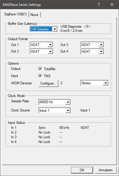 RME Madiface Audio Settings